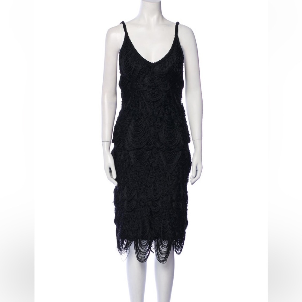 Salvatore Ferragamo  Black Fringed Silk Midi Dress SEE VIDEO - Picture 6 of 9
